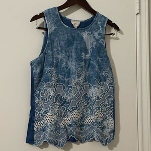 Stylish Blue Tie-Dye Lace Tank Top